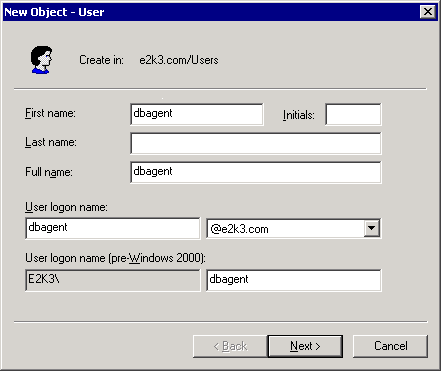 New Object User showing name