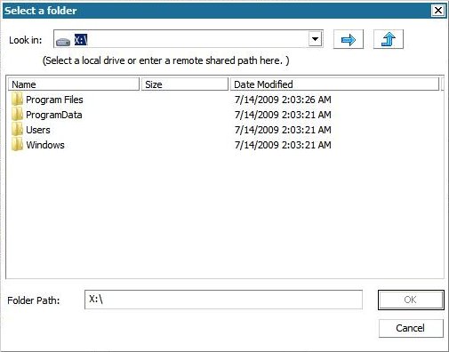 Bare Metal Recovery - Select a folder dialog.