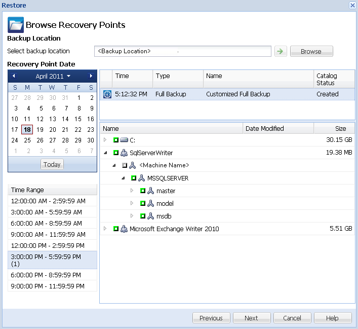 Application Recovery - SQL 1 Database Selection