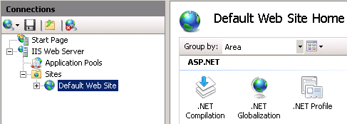 The Top Level Default Web Site folder on an IIS Web Server