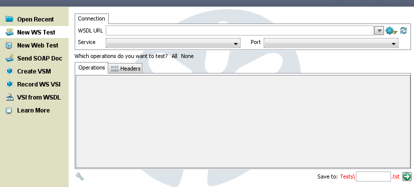 Quick Start window, New WS test option