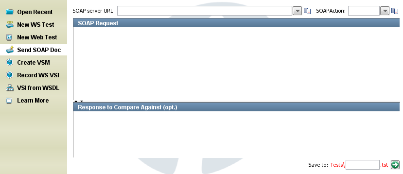 Quick Start window, Send SOAP Doc option