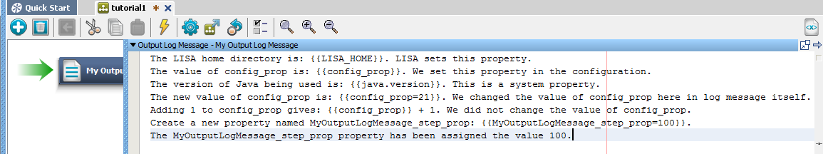Output Log Message example for Tutorial 1