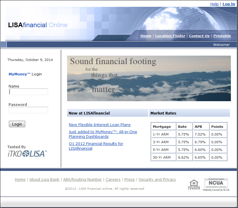 LISA Bank login page
