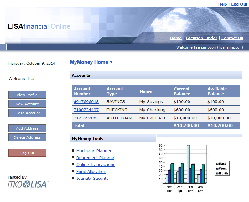 LISA Bank My Money Home screen