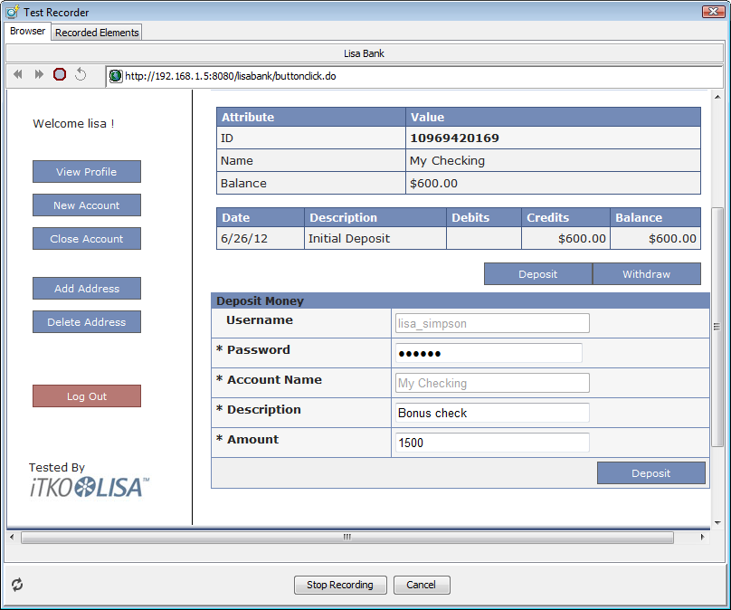 LISA Bank deposit screen for Tutorial 6 for second deposit