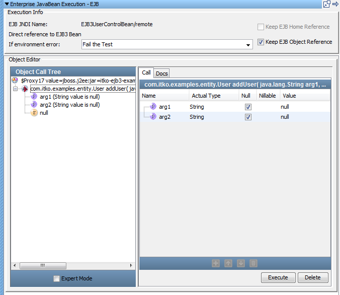 Screenshot of Object Call Tree with addUser method for Tutorial 7