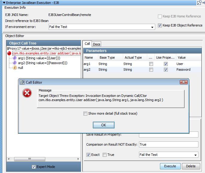 Screenshot of Object Call Tree with error for Tutorial 7
