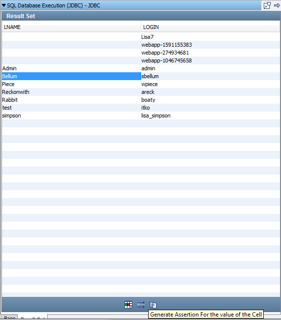 Generate JDBC Result Set Value Assertion dialog for Tutorial 9
