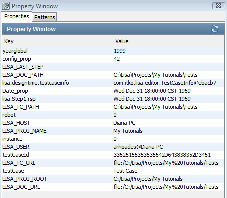 Screenshot of Property window for Tutorial 4