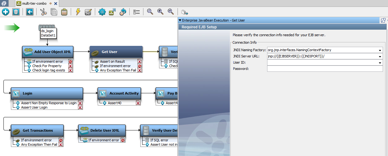 Step editor for Get User step in multi-tier-combo test case