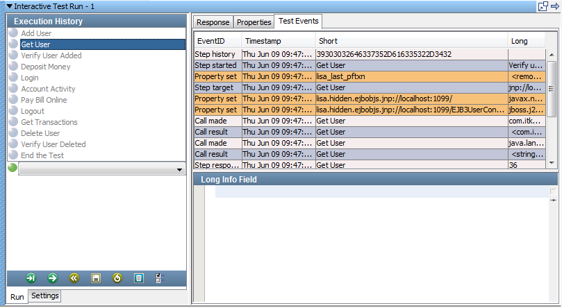 ITR Results Test Events tab