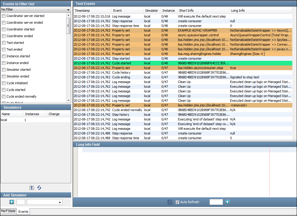 Stage a Quick Test events tab