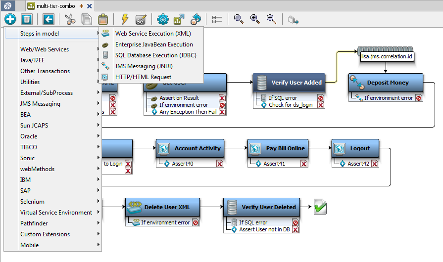 Multi-tier-combo test case, Steps in model menu