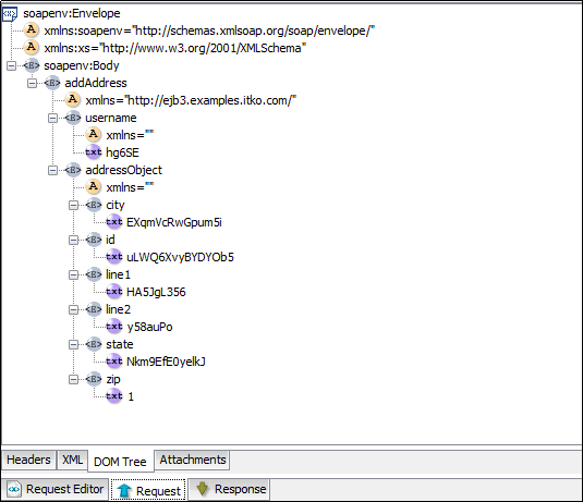 Web Service Execution (XML) step Request tab DOM Tree tab