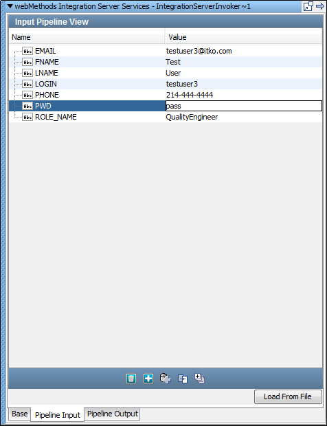 webMethods Integration Server step Pipeline Input tab