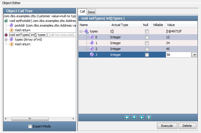COE Call Sheet with setTypes method invoked