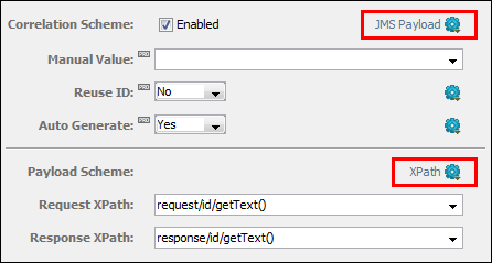 Screen capture of JMS Payload correlation scheme with XPath payload scheme.