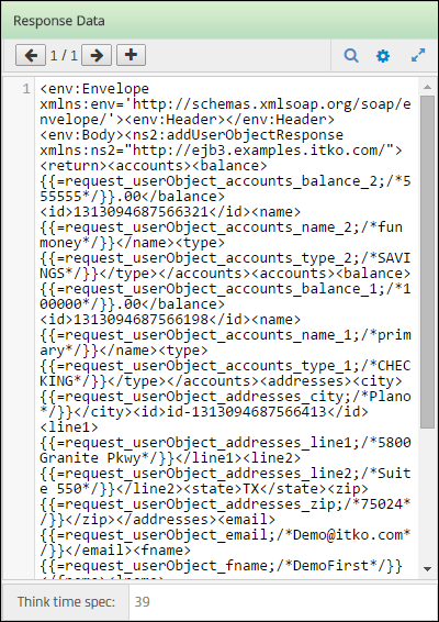 Screen capture of Response Data pane.