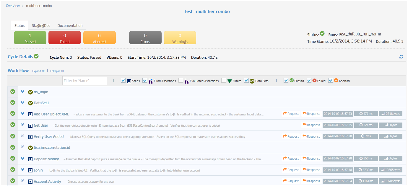 Monitor Tests display for test results