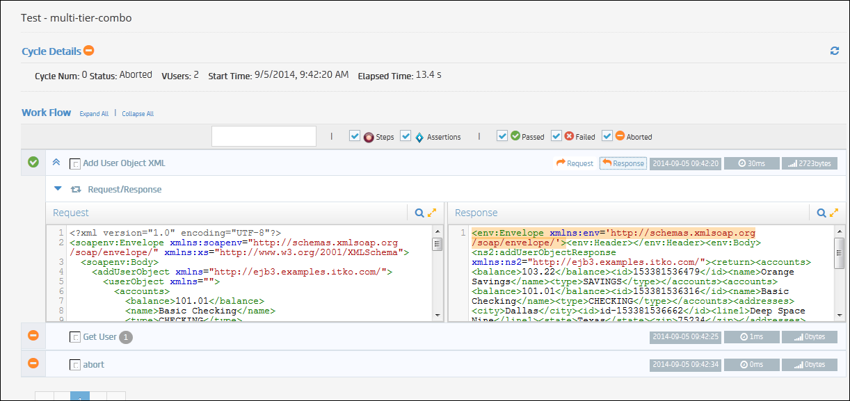 MonitorTests, with details of request/response on a step