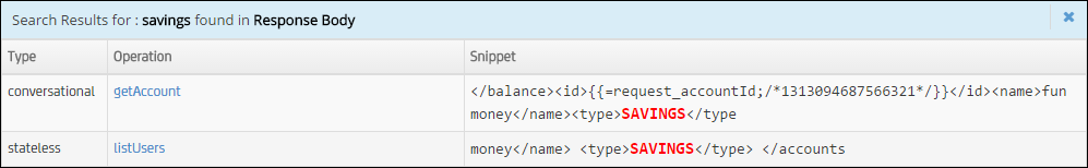 Screen capture of Search Results table.