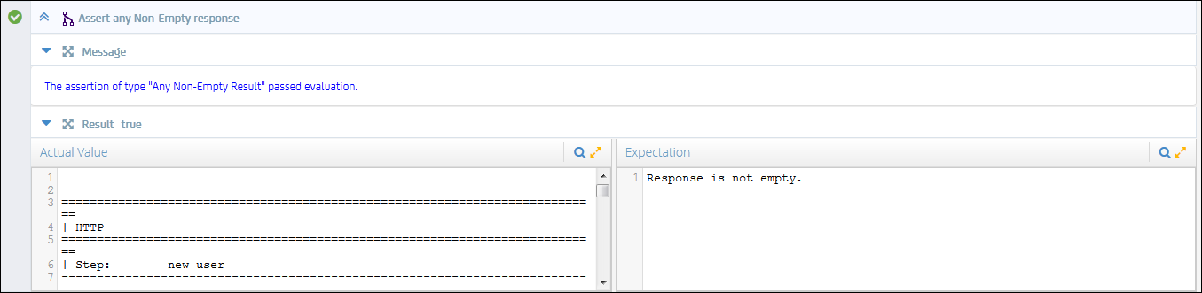 Result of an evaluated assertion in the DevTest Portal, Monitor Tests