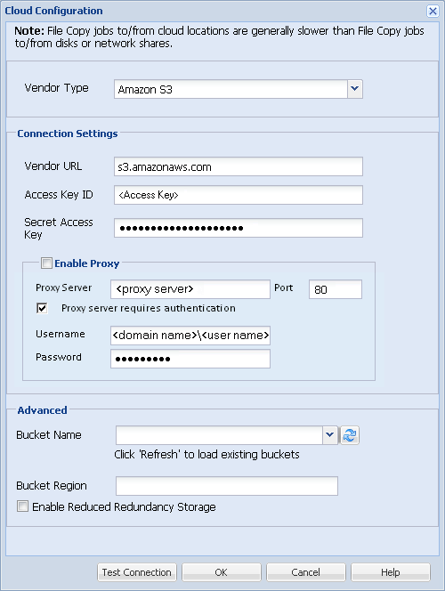 Cloud Configuration Dialog - File Copy Restore