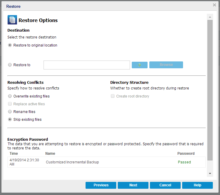 This diagram shows the available restore options to restore from a file copy