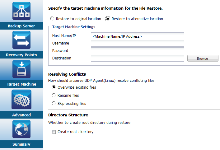 Restore to new location in file level restore